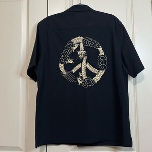 All Saints Embroidered Black Shirt with Dragon Peace Emblem
